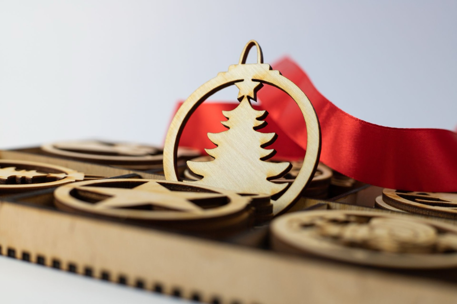 Laser-cut wood holiday ornaments