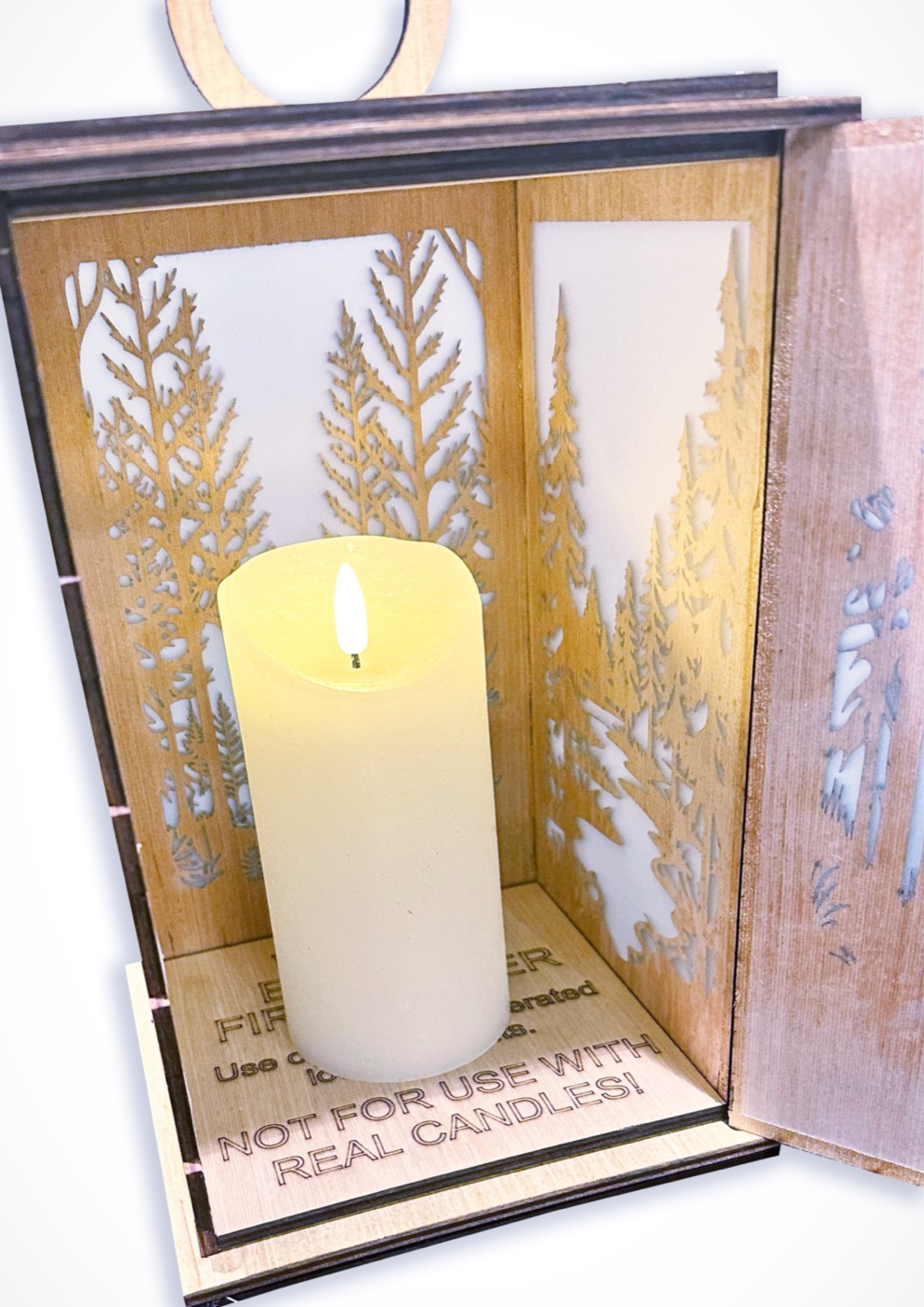 Laser-cut wood keepsake and lantern detail